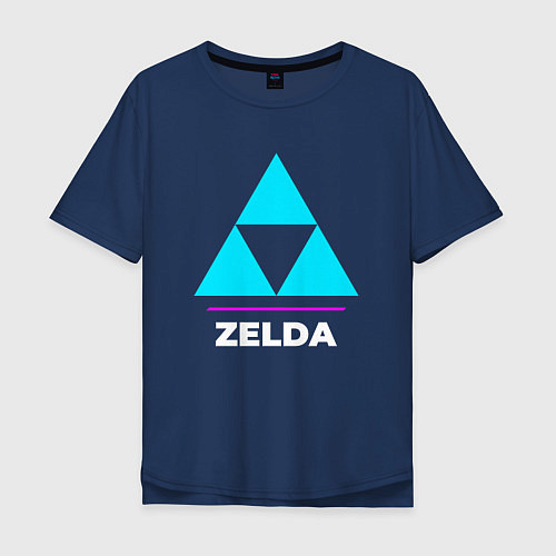 Мужская футболка оверсайз Символ Zelda в неоновых цветах / Тёмно-синий – фото 1