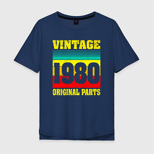 Мужская футболка оверсайз Винтаж 1980 оригинальные детали / Тёмно-синий – фото 1