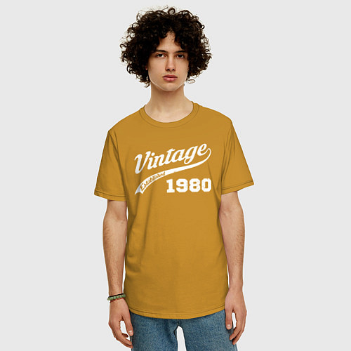 Мужская футболка оверсайз Винтаж год выпуска 1980 / Горчичный – фото 3