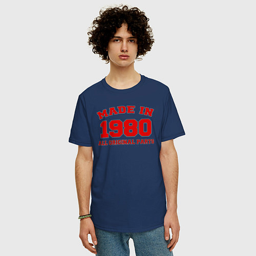 Мужская футболка оверсайз Сделано в 1980 оригинальные детали / Тёмно-синий – фото 3