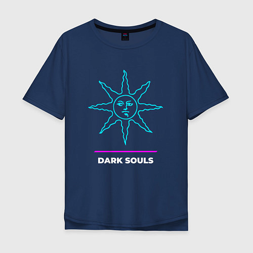 Мужская футболка оверсайз Символ Dark Souls в неоновых цветах / Тёмно-синий – фото 1