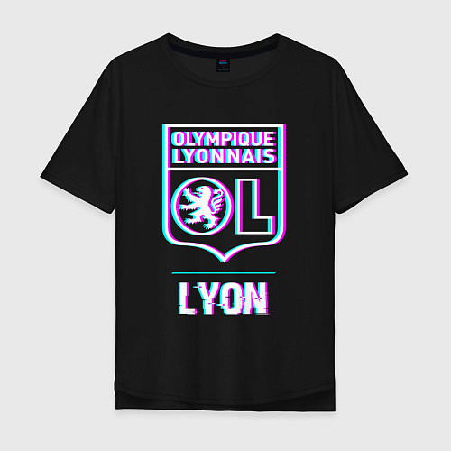 Мужская футболка оверсайз Lyon FC в стиле Glitch / Черный – фото 1