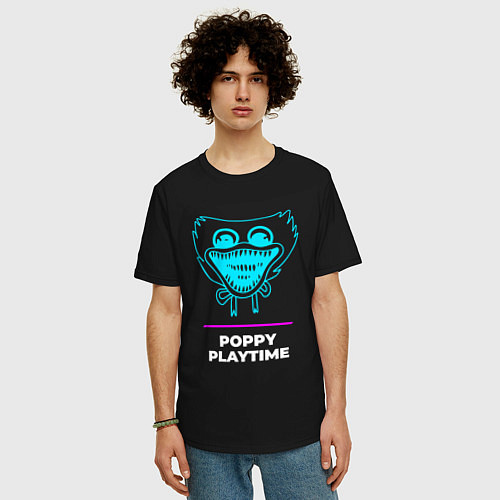 Мужская футболка оверсайз Символ Poppy Playtime в неоновых цветах / Черный – фото 3