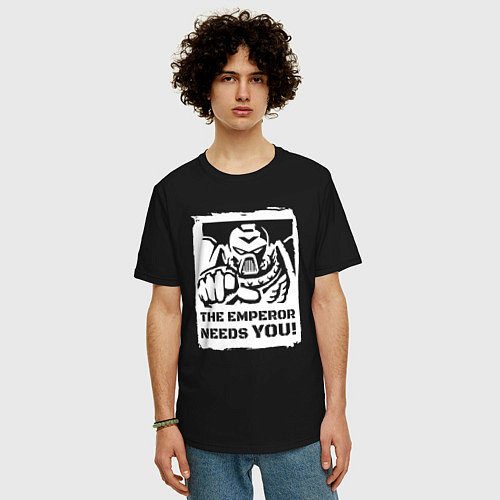 Мужская футболка оверсайз Император нуждается в тебе! Белый постер / Черный – фото 3