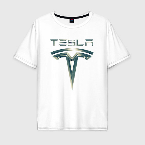 Мужская футболка оверсайз Tesla Logo Тесла Логотип Карбон / Белый – фото 1