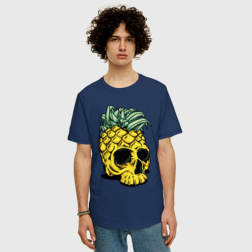 Мужская футболка оверсайз Череп-ананас Лето / Тёмно-синий – фото 3