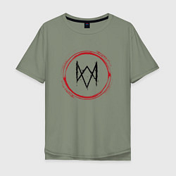 Мужская футболка оверсайз Символ Watch Dogs и красная краска вокруг