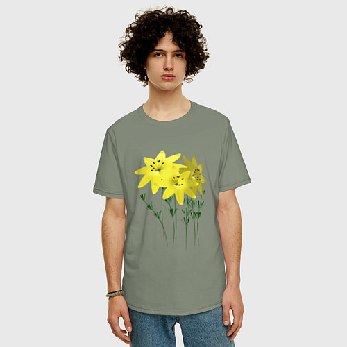 Мужская футболка оверсайз Flowers yellow / Авокадо – фото 3