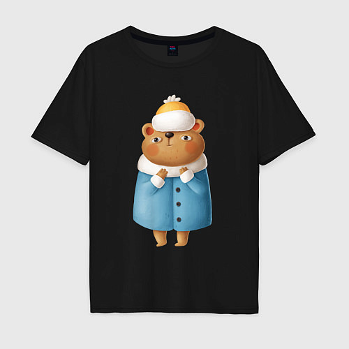 Мужская футболка оверсайз Медведица в шубке / Черный – фото 1