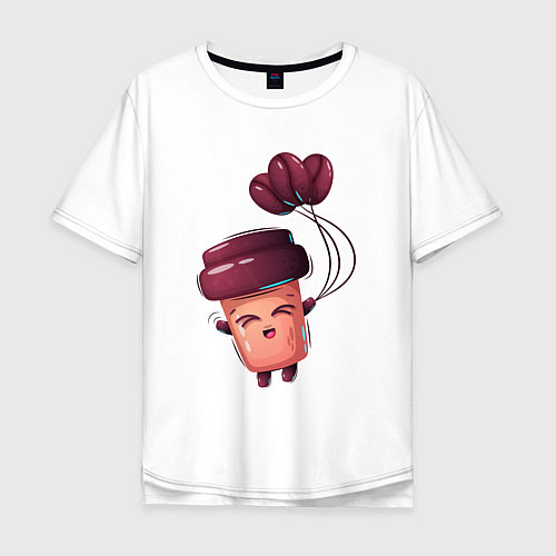 Мужская футболка оверсайз Стаканчик с кофе и шариками / Белый – фото 1