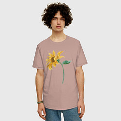 Футболка оверсайз мужская Branch With a Sunflower Подсолнух, цвет: пыльно-розовый — фото 2