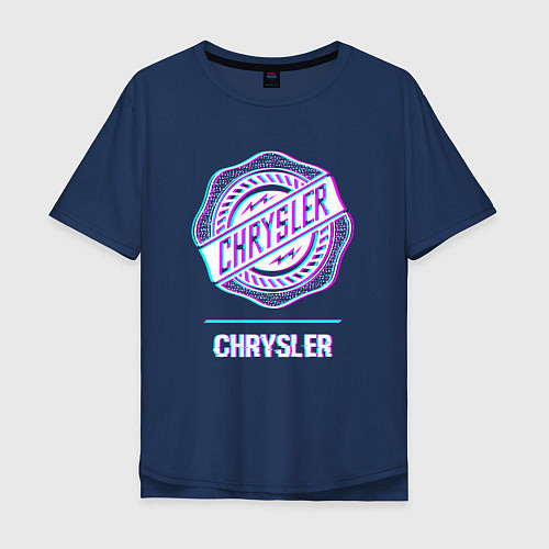 Мужская футболка оверсайз Значок Chrysler в стиле Glitch / Тёмно-синий – фото 1