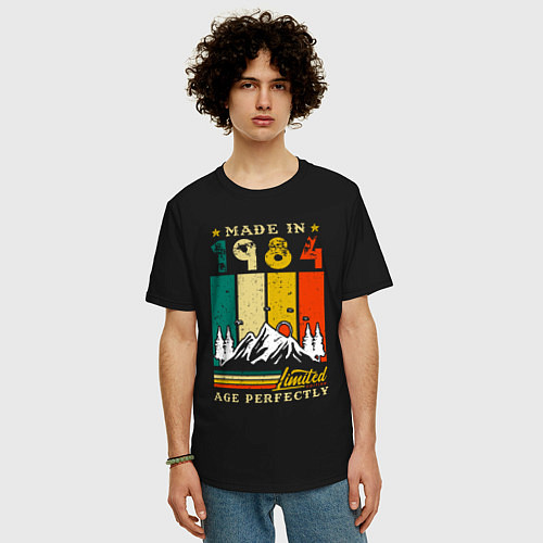 Мужская футболка оверсайз Сделано в 1984 идеальный возраст / Черный – фото 3
