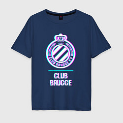 Футболка оверсайз мужская Club Brugge FC в стиле Glitch, цвет: тёмно-синий