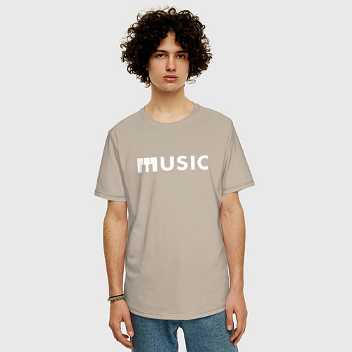 Мужская футболка оверсайз MUSIC с Клавишами Фортепиано / Миндальный – фото 3