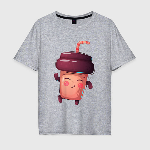 Мужская футболка оверсайз Веселый стаканчик с кофе / Меланж – фото 1