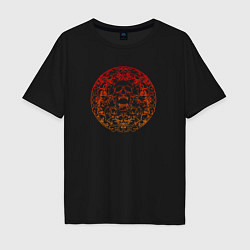 Мужская футболка оверсайз Skull red orange gradient