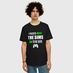 Футболка оверсайз мужская I Paused The Sims To Be Here с зелеными стрелками, цвет: черный — фото 2