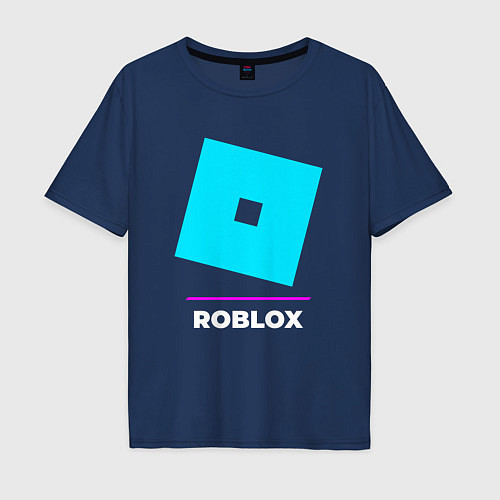 Мужская футболка оверсайз Символ Roblox в неоновых цветах / Тёмно-синий – фото 1