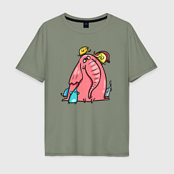 Мужская футболка оверсайз Розовая слоника со слонятами