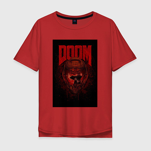 Мужская футболка оверсайз Doom - helmet skull / Красный – фото 1