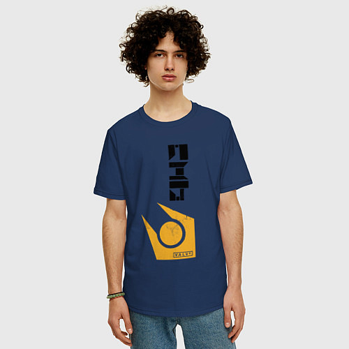 Мужская футболка оверсайз Half life - city17 / Тёмно-синий – фото 3