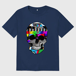 Мужская футболка оверсайз No signal - Skull Glitch