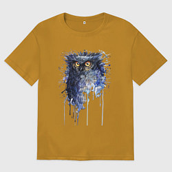 Футболка оверсайз мужская Прикольная сова в акварельном рисунке, цвет: горчичный