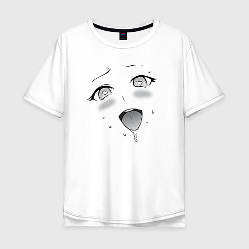 Мужская футболка оверсайз Ахегао сердечки / Белый – фото 1