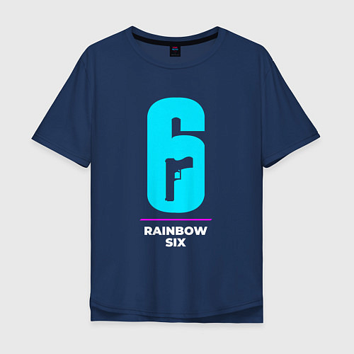 Мужская футболка оверсайз Символ Rainbow Six в неоновых цветах / Тёмно-синий – фото 1