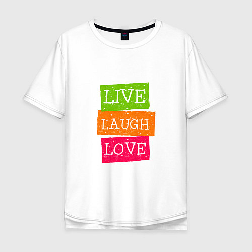 Мужская футболка оверсайз Live laugh love quote / Белый – фото 1