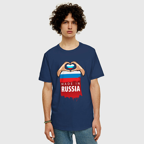 Мужская футболка оверсайз Люблю Россию / Тёмно-синий – фото 3