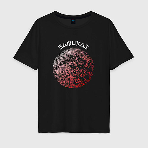 Мужская футболка оверсайз Самурай Японский Дракон / Черный – фото 1