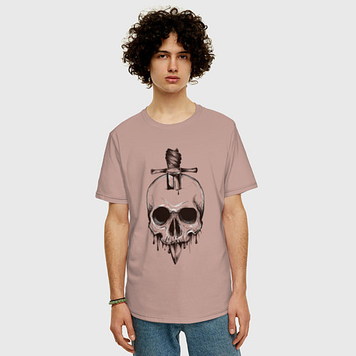 Мужская футболка оверсайз Кинжал в черепе крупным планом / Пыльно-розовый – фото 3