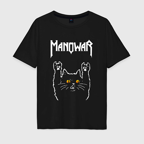 Мужская футболка оверсайз Manowar rock cat / Черный – фото 1