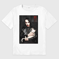 Футболка оверсайз мужская Marilyn Manson and cat, цвет: белый