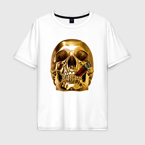 Мужская футболка оверсайз Золотой череп с сигарой / Белый – фото 1