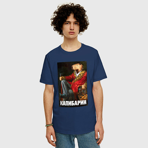 Мужская футболка оверсайз Капибарин / Тёмно-синий – фото 3