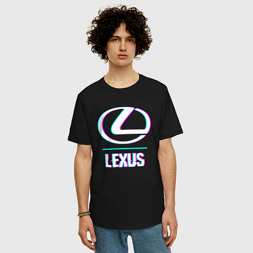 Мужская футболка оверсайз Значок Lexus в стиле glitch / Черный – фото 3