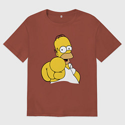 Футболка оверсайз мужская Гомер Симпсон указывает пальцем, цвет: кирпичный