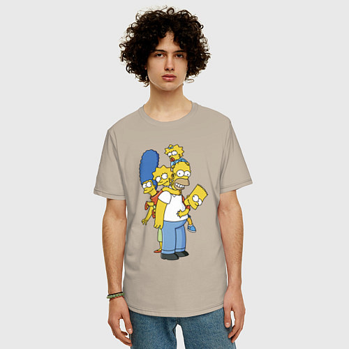 Мужская футболка оверсайз Прикольная семейка Симпсонов / Миндальный – фото 3