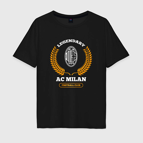 Мужская футболка оверсайз Лого AC Milan и надпись legendary football club / Черный – фото 1