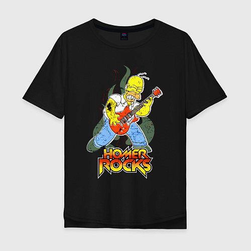 Мужская футболка оверсайз Гомер - рок гитарист / Черный – фото 1