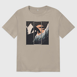 Футболка оверсайз мужская Оранжевая луна и лисёнок, цвет: миндальный