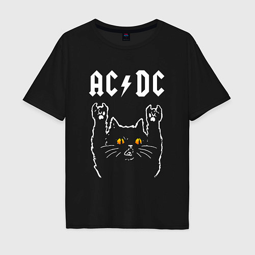 Мужская футболка оверсайз AC DC rock cat / Черный – фото 1