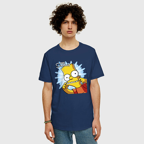 Мужская футболка оверсайз Барт Симпсон корчит рожицу! / Тёмно-синий – фото 3
