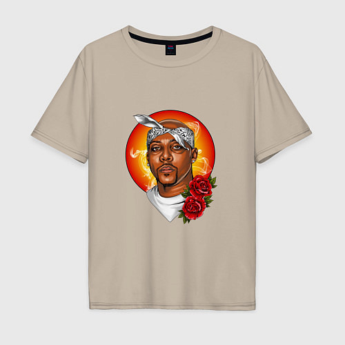 Мужская футболка оверсайз 2Pac rapper / Миндальный – фото 1
