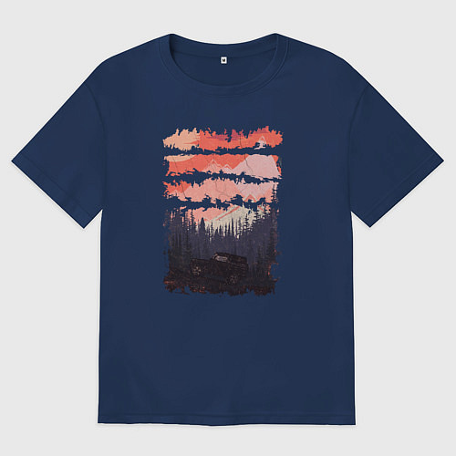 Мужская футболка оверсайз Бездорожье и закат / Тёмно-синий – фото 1