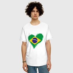 Футболка оверсайз мужская Сердце - Бразилия, цвет: белый — фото 2