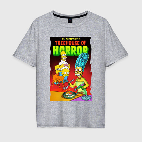 Мужская футболка оверсайз Мардж Симпсон жарит яичницу - horror / Меланж – фото 1